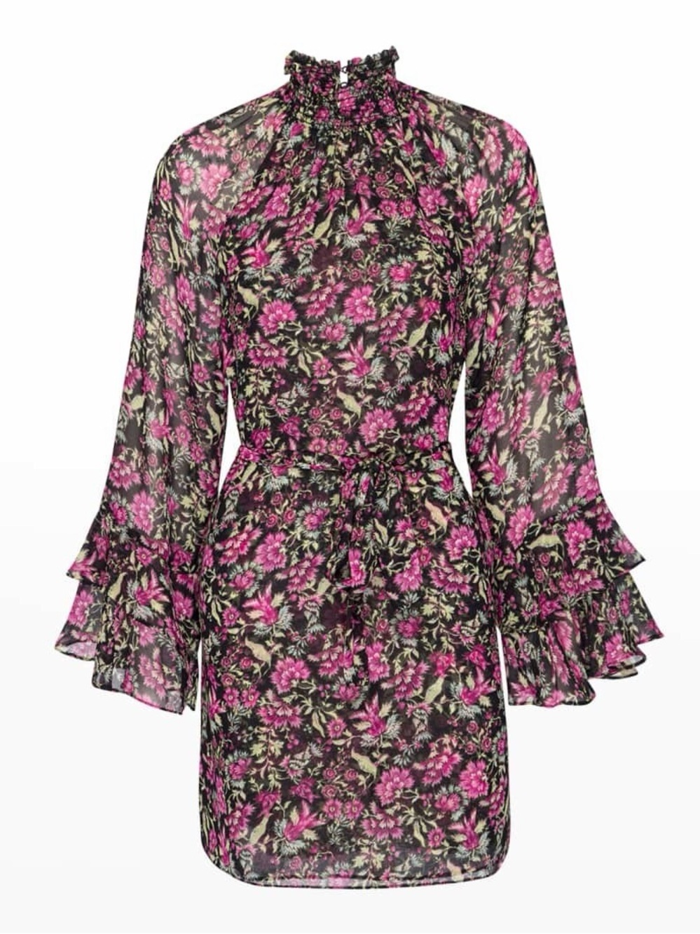 MISA Los Angeles Saint Floral Dress Belted Chiffon Mini Dress 4